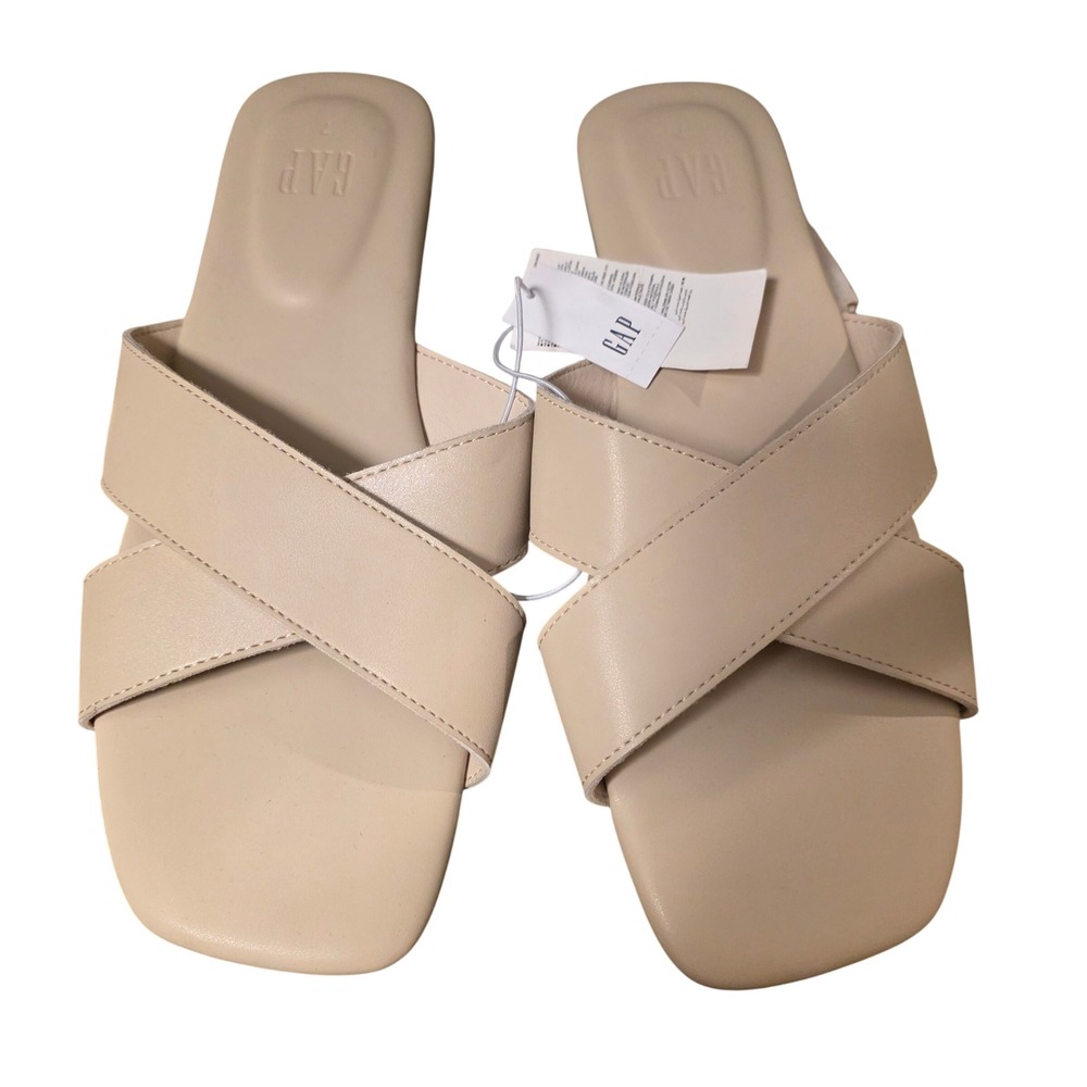 GAP Womens Beige Crisscross Square Toe Slide Sandals Flat 90s Y2K Size 7 NEW